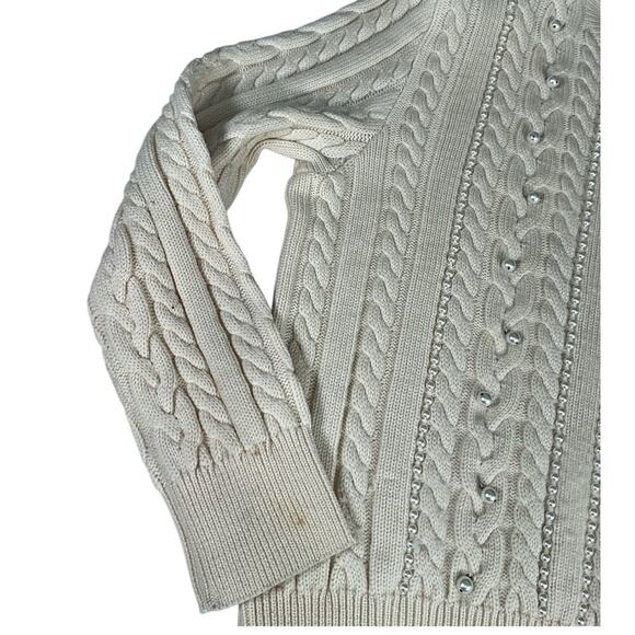 ESCADA by MARGARETHA LEY 100% New Wool Size 42 Cream Tight Knit With Pearls - Picture 10 of 16